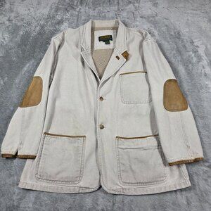 Vtg Sierra Trading Post Jacket Mens Large Beige Canvas Safari Hunting Chore Coat